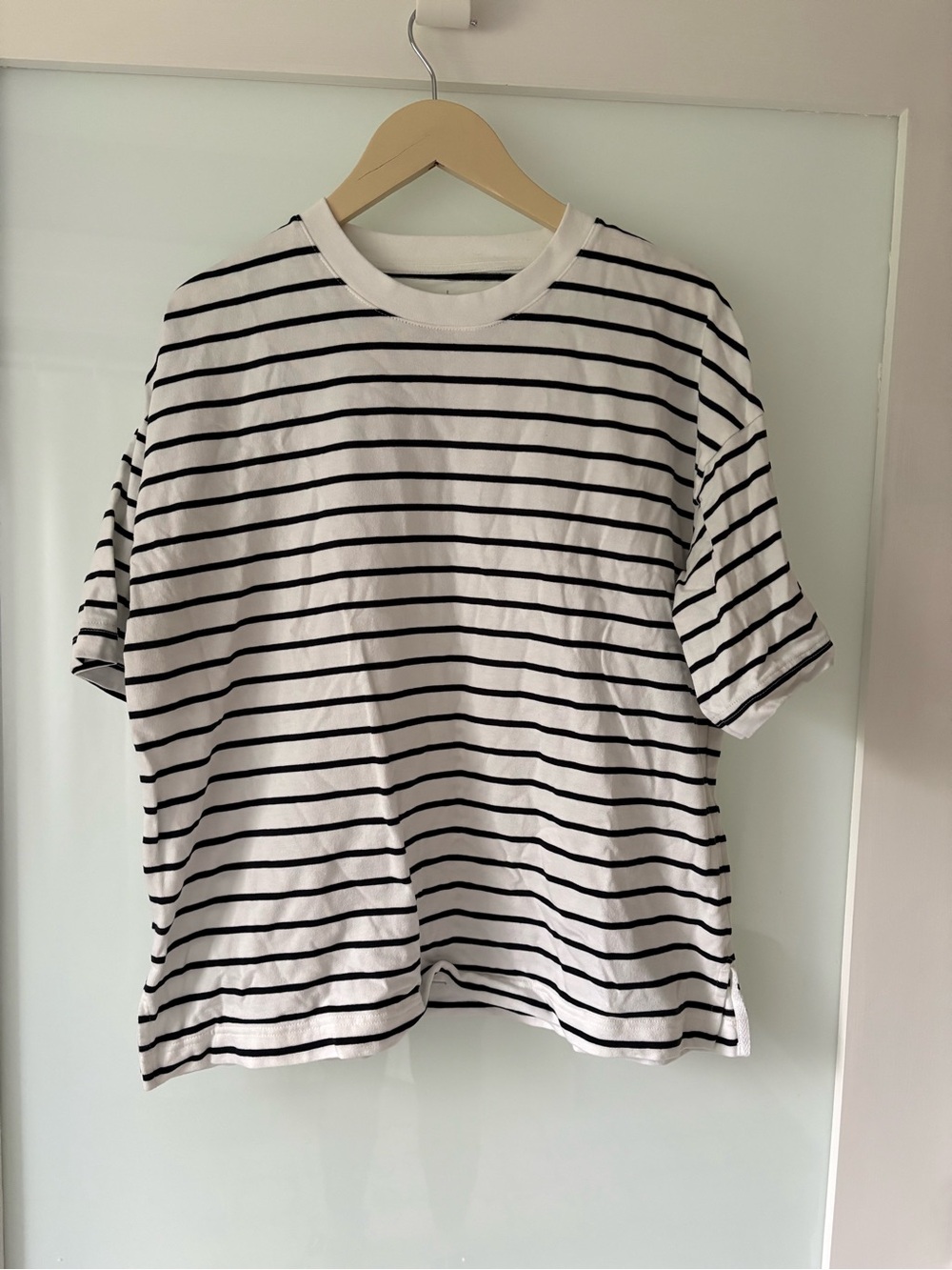 MUJI Short Sleeve Crewneck Striped Tee - White/Black